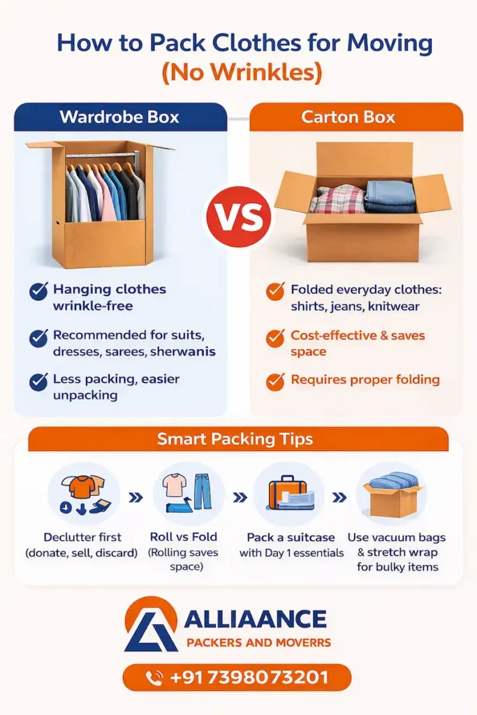 How to Pack Clothes for Moving infographic