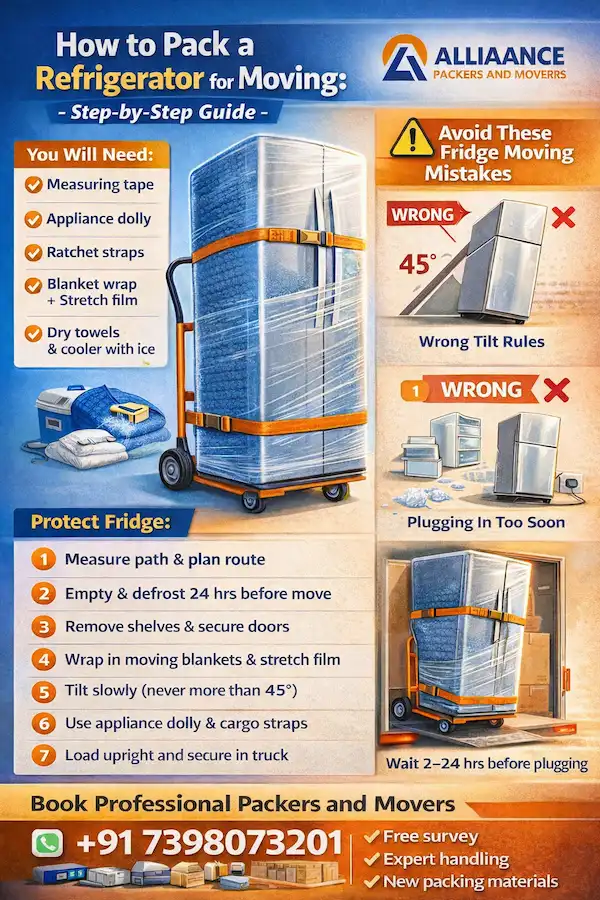 How to Pack a Refrigerator for Moving Step-by-Step Guide infographic