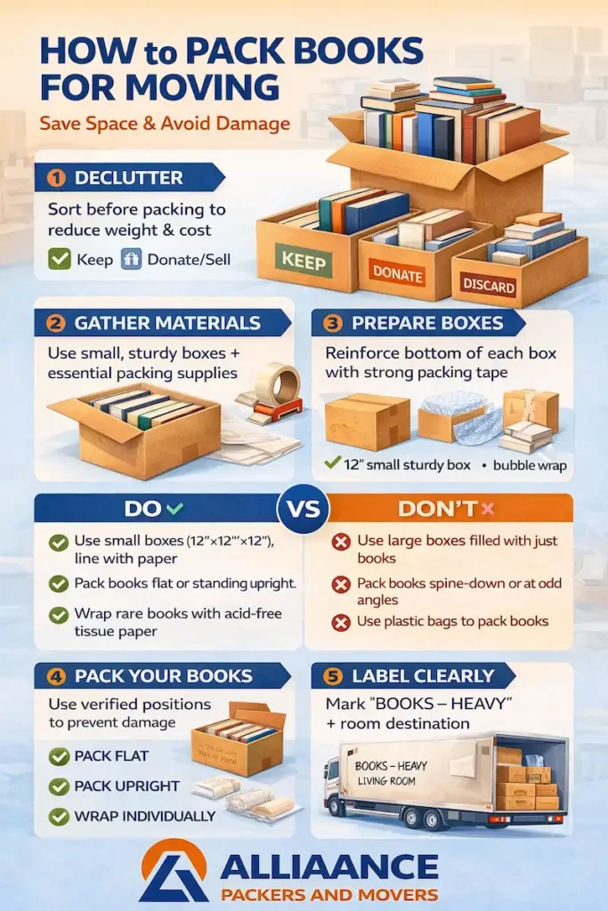 How to pack books for moving infographic