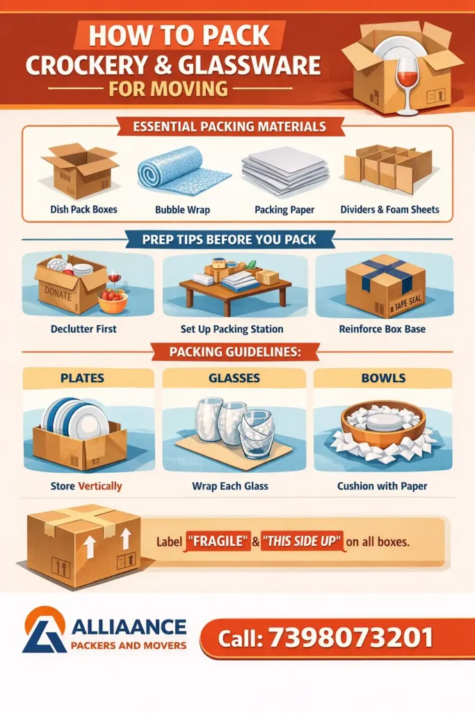How to pack crockery for moving infographic