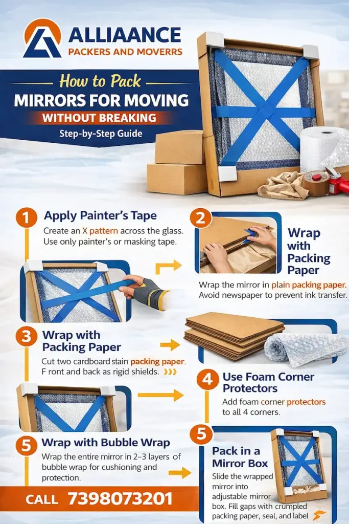 How to pack mirrors for moving infographic