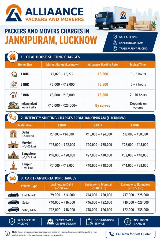 Packers and Movers Charges in Jankipuram Lucknow